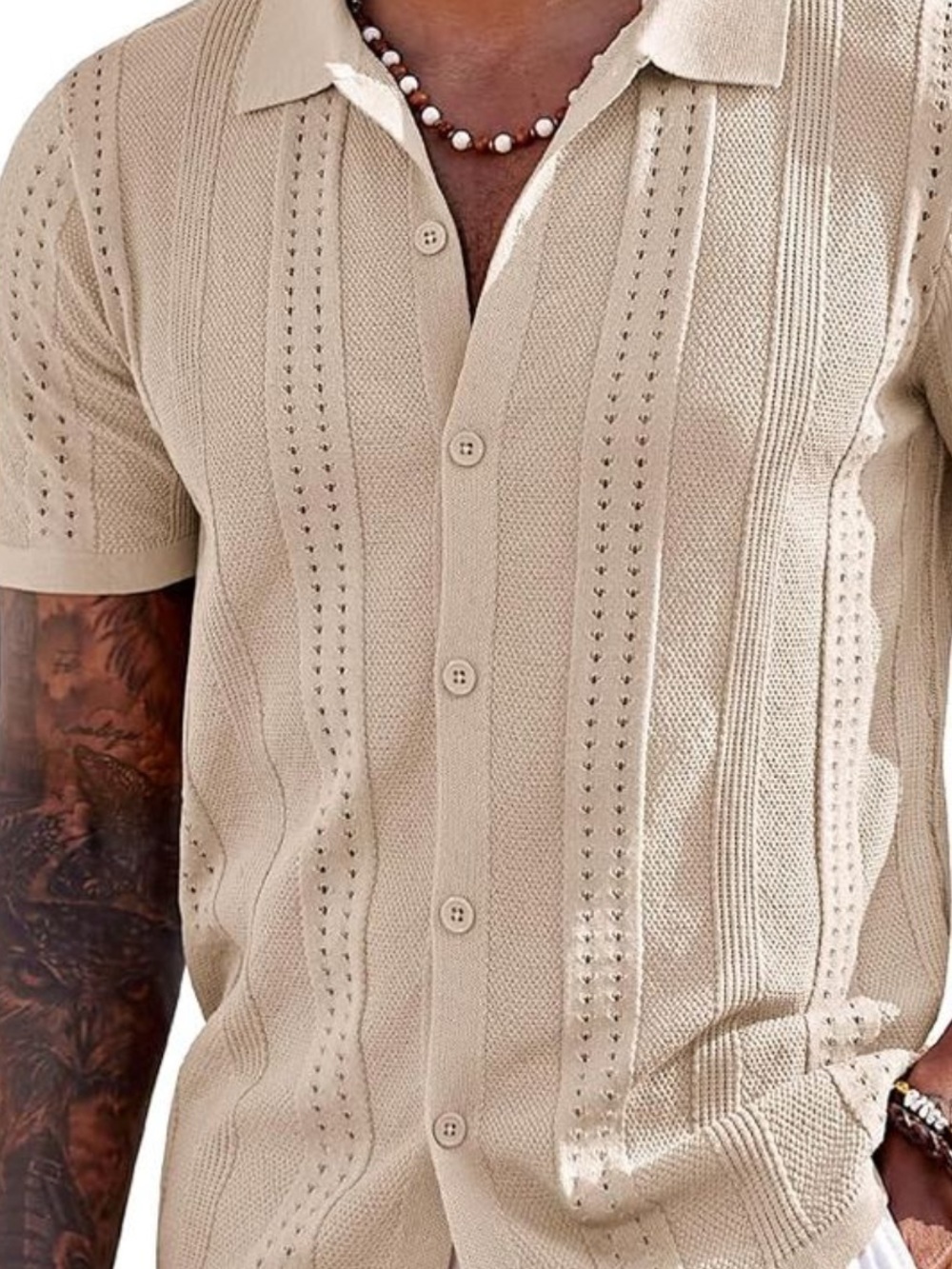 COOFANDY Men's Knit Short Sleeve Button Down Casual Summer Shirt XXL Cream Tan